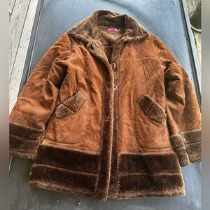 Brown Suede and Fur Coat
